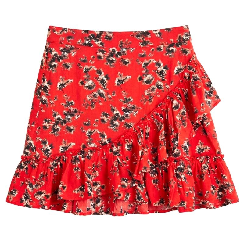 Topshop Red Floral Wrap Mini Skirt UK 12 BNWT