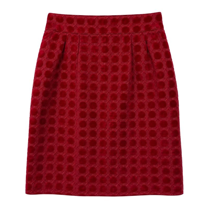 White Stuff Red Velvet Spot A-Line Cotton Skirt UK 8