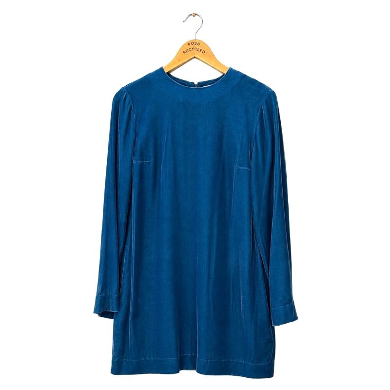 COS Jewel Blue Silk Blend Velvet Mini Dress EU 36