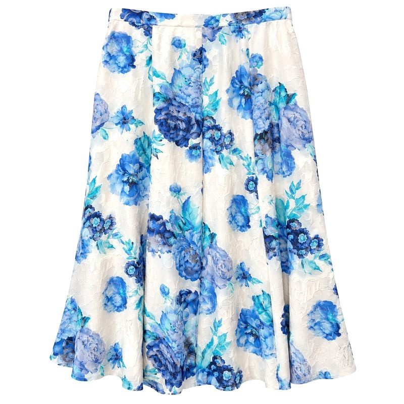 Tina Taylor Blue Floral Flared Skirt UK 18 – Fully Lined