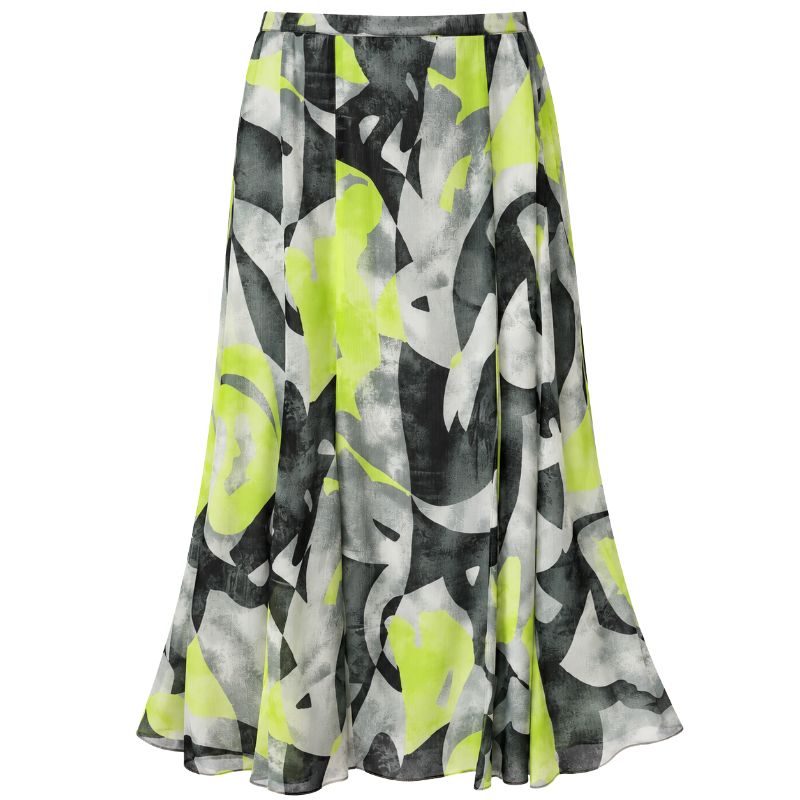 Basler Abstract Print Midi Skirt Lime Green & Grey UK 16
