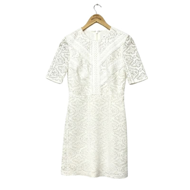 Topshop White Lace Fitted Occasion Mini Dress UK 8