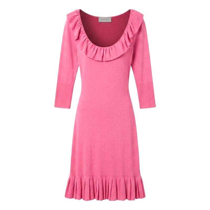 Temperley London Pink Silk Merino Wool Cashmere Dress Small