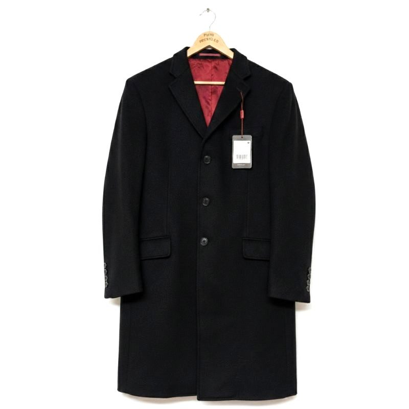 Men’s Black Crombie Style Wool & Cashmere Overcoat Size Large