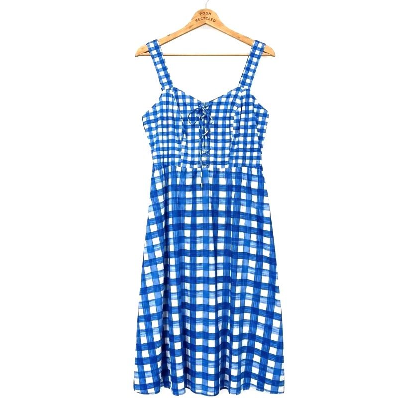 Monsoon Blue & White Check Cotton Sundress UK 14