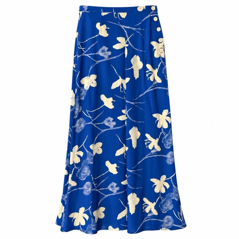 Next Blue & Cream Floral Maxi Skirt UK 8 Side Button Detail