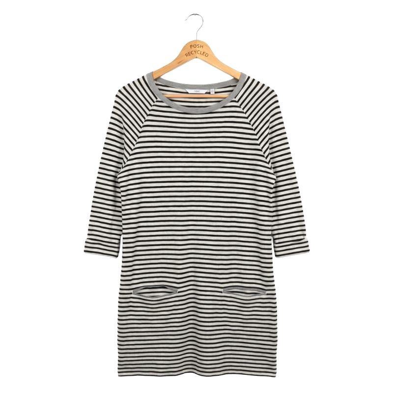 Next Tunic Dress Light Grey & Black Striped Cotton Size 12