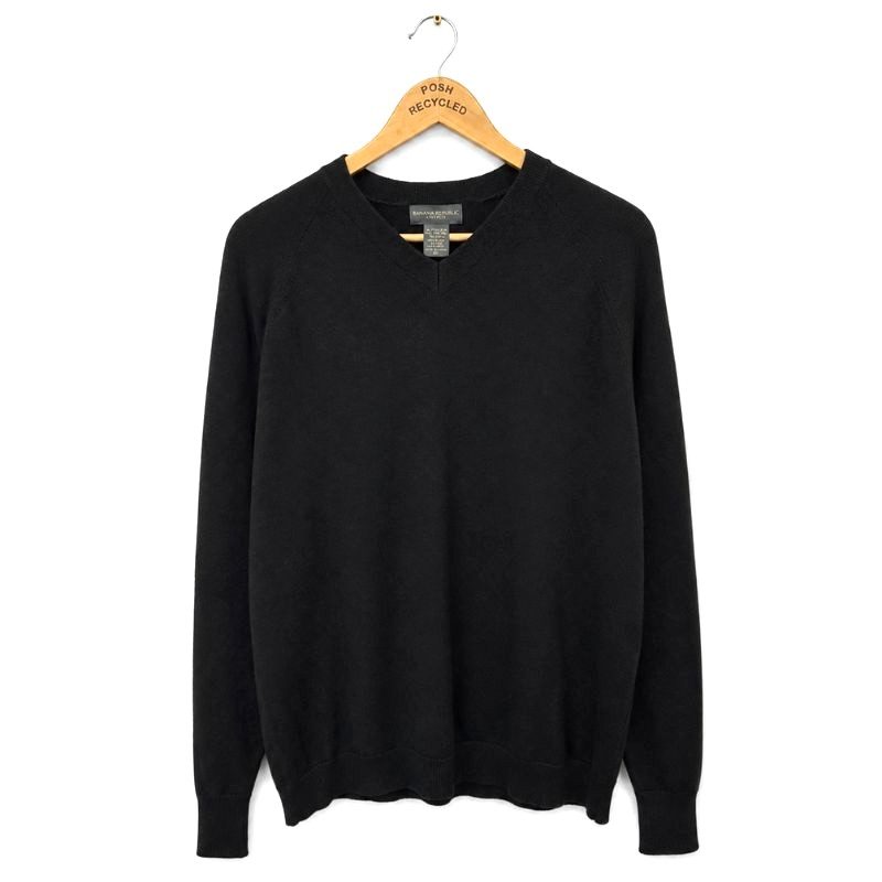 Vintage Banana Republic Black Wool V Neck Jumper XL