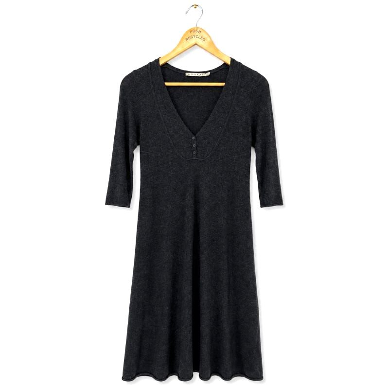 Kookai Dark Charcoal Knit V-Neck Dress Size 0
