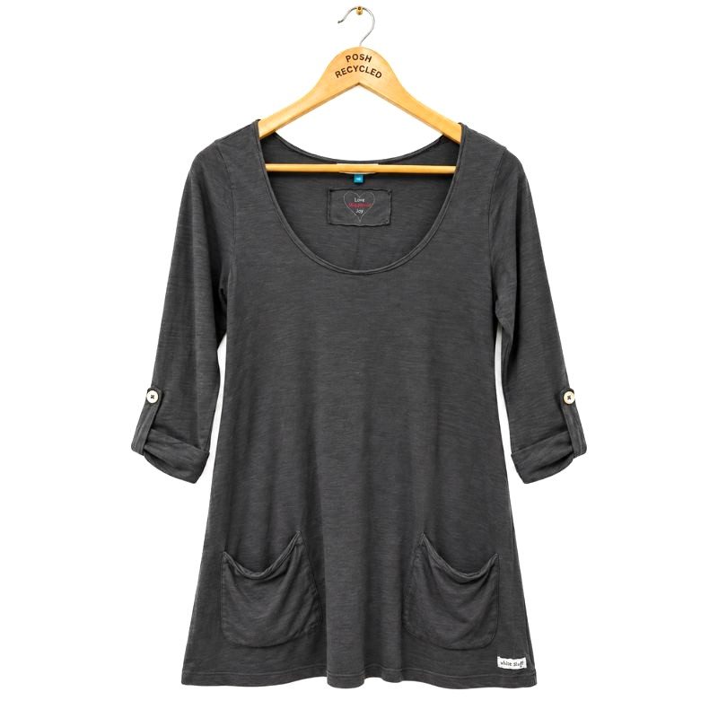 White Stuff Charcoal Grey Cotton Tunic Top Size 10
