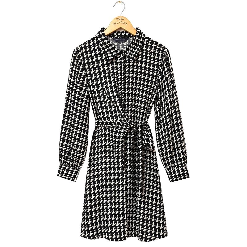M&S Collection Black & Cream Print Shirt Dress Size 12