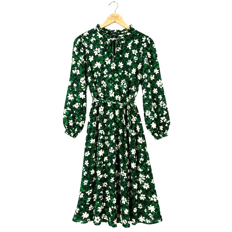 M&S Collection Petite Green Floral Midi Dress Size 12