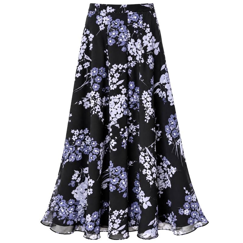 Next Floral Long Skirt UK 8 Black Blue Made in UK
