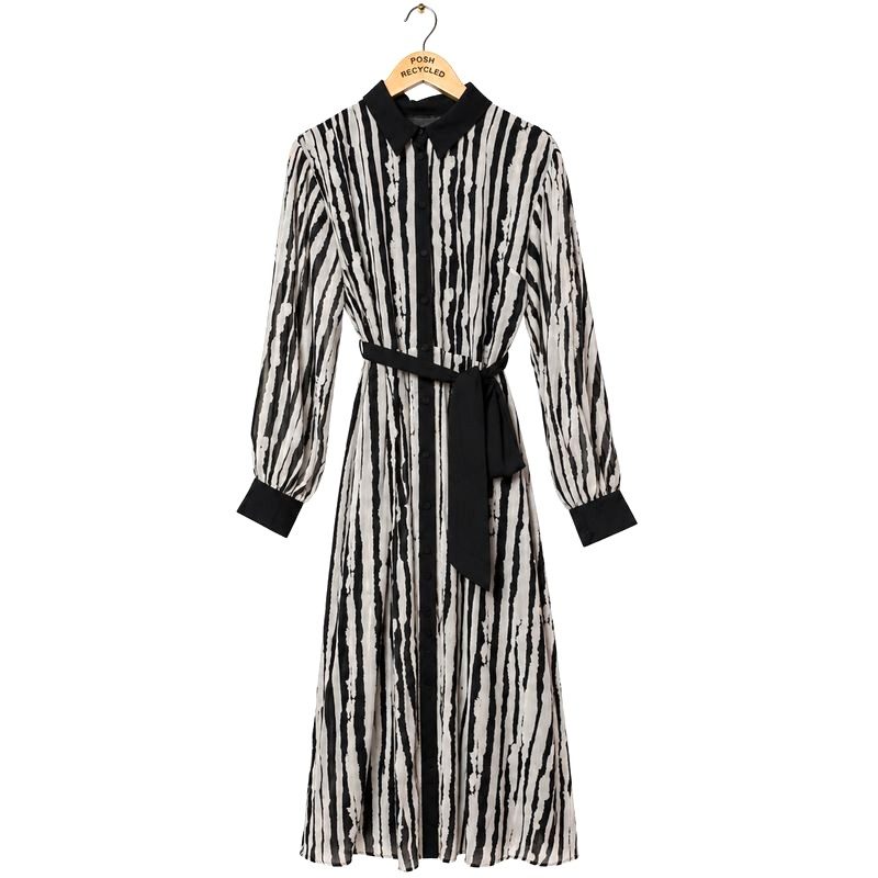 Phase Eight Black & Grey Shirt Dress UK 14 – Midi Dress