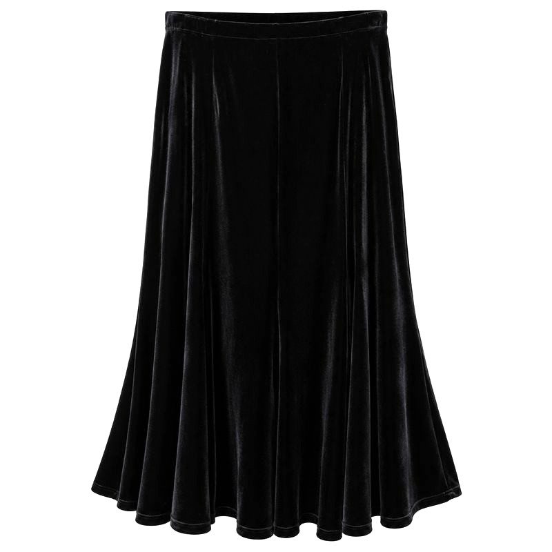 Roman Originals Black Velvet Velour Midi Skirt UK 10
